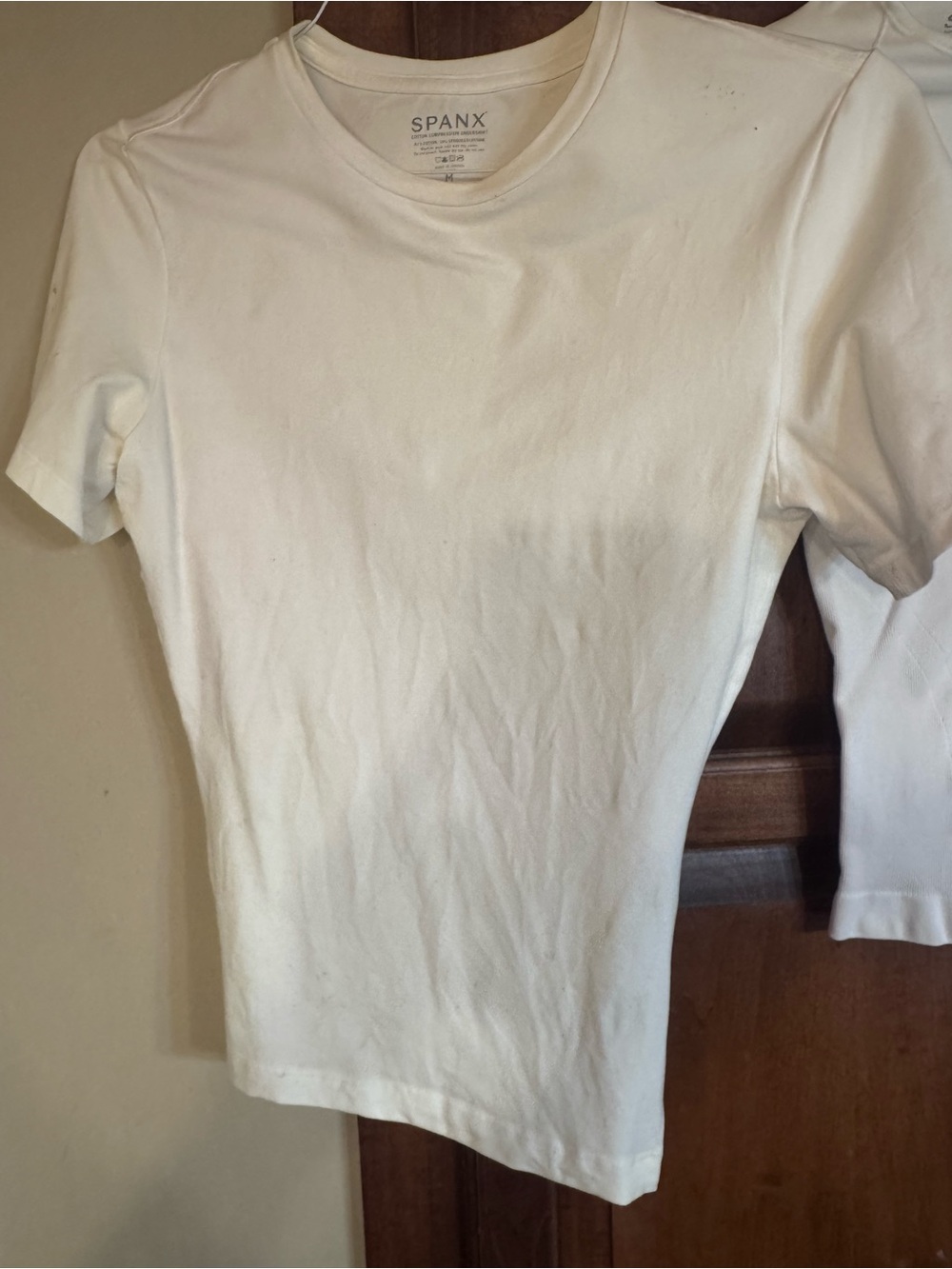 SPANX Cream Short Sleeve Crewneck Tee